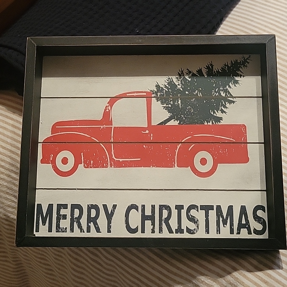 Christmas Red Truck wood sign 12 x 10